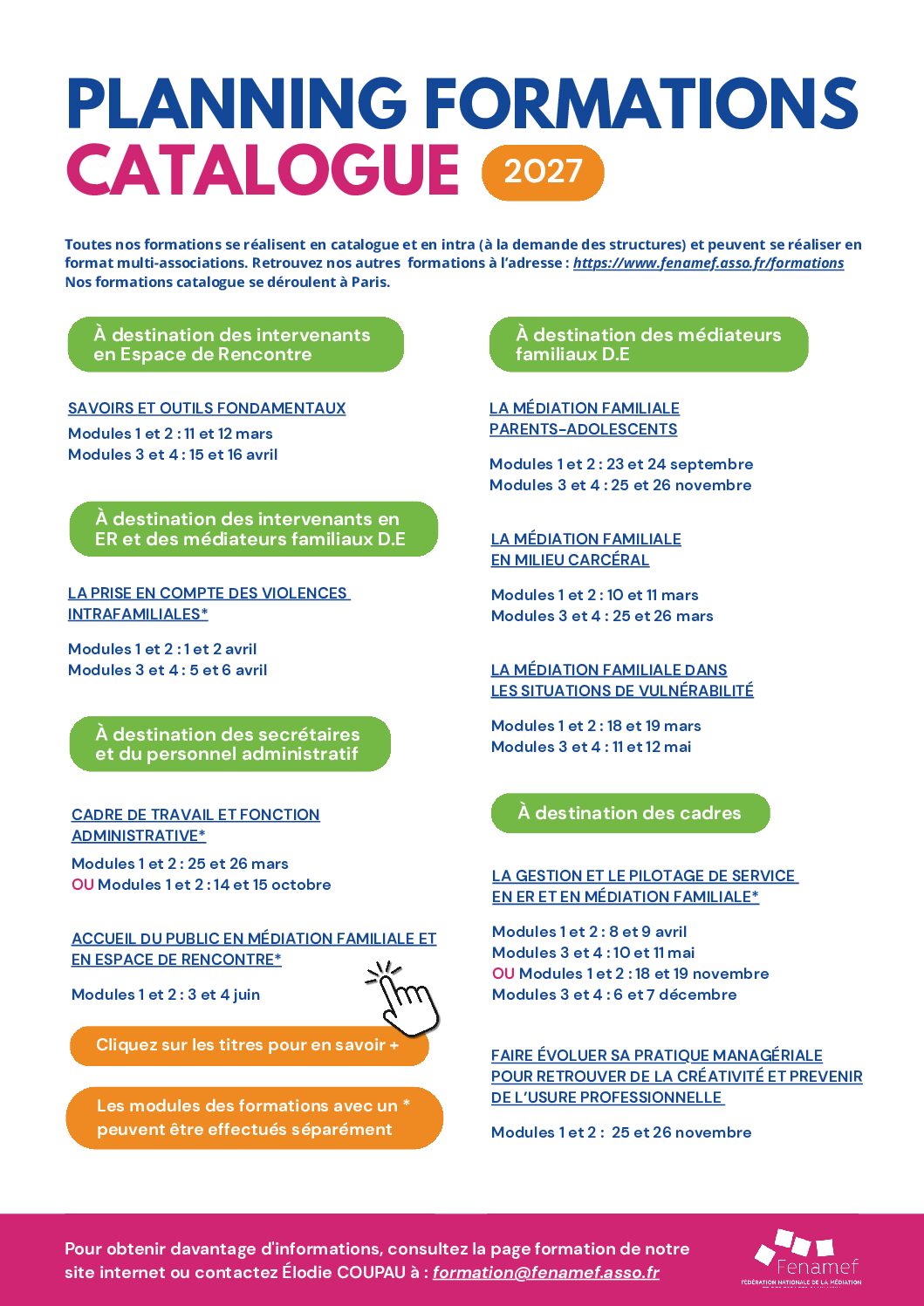 Planning des formations 2027